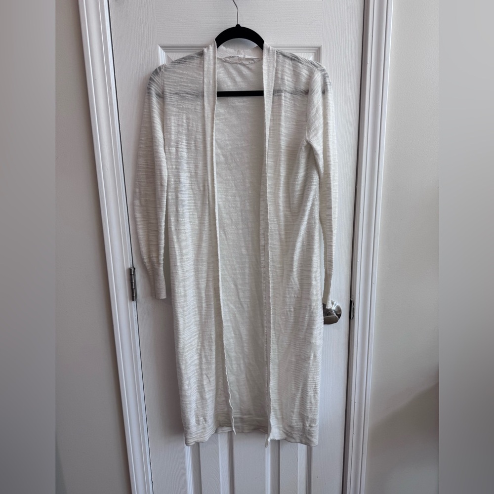 ATHLETA Long Open Front Semi Sheer Textured Cardigan Off White Size XS